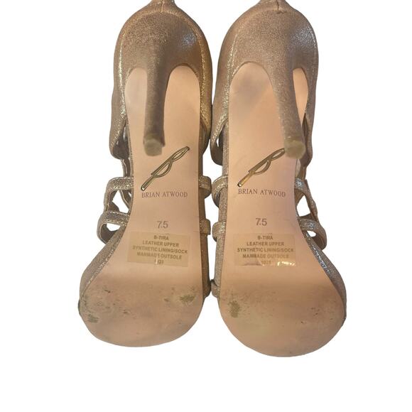 Brian Atwood Tira Special Occasion Metallic Gold Stiletto Sandal Shoes Size 7.5B - Picture 7 of 8